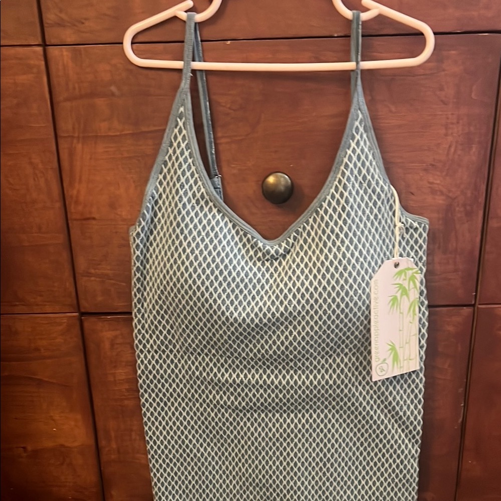 Green Apple Blue and White Fitted Sleeveless Camisole